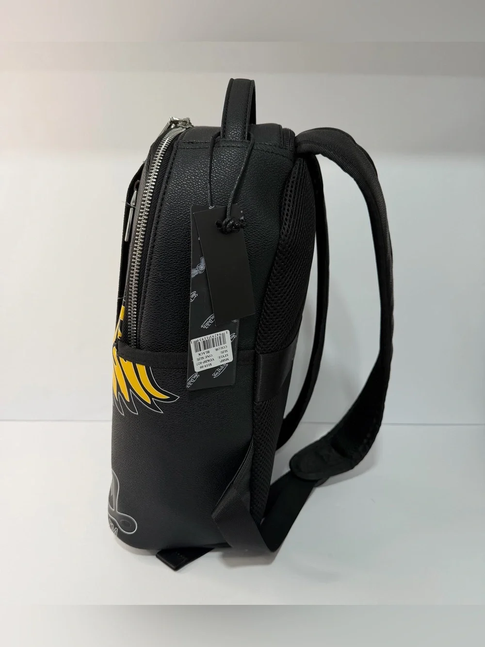 Von Dutch Black Backpack with Yellow Winged Eyeball and Blue Iris
